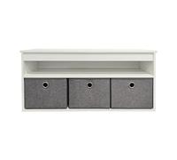 Box and beyond - Banc Entrée Rangement - 102 x 30 x 45 cm - Bois Blanc - 3 Coffres de Rangement - 1 Étagère - Banc à Chaussures, Rangement Chaussures - Hall d'entrée, Couloir, Entrée - Style Moderne