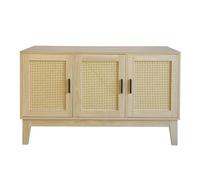 Box and beyond - Buffet - 120 x 40 x 71 cm - Cannage, Bois - 3 Portes - Rangement Élégant et Pratique - Salon, Salle à Manger - Style Bohème