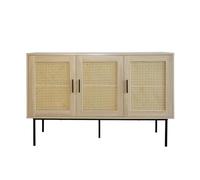 Box and beyond - Buffet - 120 x 40 x 76 cm - Cannage et Bois - 3 Portes - Rangement Élégant et Pratique - Salon, Salle à Manger - Style Bohème