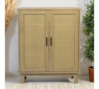 Box and beyond - Buffet - 80 x 34 x 96cm - Cannage, Bois - 2 Portes - Rangement Élégant et Pratique - Salon, Salle à Manger, Cuisine - Style Naturel et Bohème