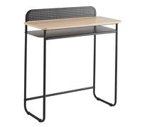 Box and Beyond - Bureau en Bois et métal - Console - 1 étagère Effet chêne - 1 étagère en métal perforé - Naturel/Noir - 80 x 86 x 37 cm