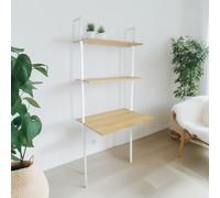 Box and beyond - Bureau Mural - 76 x 51 x 185 cm - Bois et Métal Blanc - 2 Étagères - Petit Ordinateur ou Bureau d'écriture - Bureau, Salon, Chambre - Style Industriel