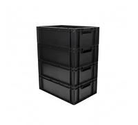Box and beyond - Lot 4 Bacs Gerbables - 60 x 40 x 20 cm - 40L - Charge 20 kg - Plastique Noir - Stockage, Rangement, Outils, Bricolage - Résistant - Réutilisable - Garage, Cave, Buanderie