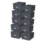 Box and beyond - Lot de 10 Boîtes de rangement - 35 x 28 x 18 cm - Carton Noir - Avec Couvercle - Poignées en métal - Rangement - Bureau, Armoire, Placard - Style Moderne