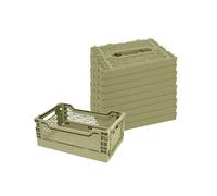 Box and beyond - Lot de 10 Caisses de Rangement pliables - 27 x 17 x 10,5 cm - Plastique Vert Sauge - Pliables - Avec Poignées - Rangement - Cuisine, Bureau, Chambre, Salon - Style Simple