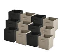Box and beyond - Lot de 12 Paniers de Rangement - 27 x 27 x 27cm - Tissu Noir et Taupe - Pliables - Avec Poignées - Rangement, Déco - Chambre, Salon, Bureau - Style Moderne