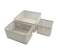 Box and beyond - Lot de 3 Paniers de Rangement - 32 x 32 x 14 cm - Métal Beige - Motif Cannage - Rangement, Déco - Cuisine, Séjour, Salle de bain, Salon, Chambre - Style Moderne et Chic