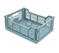 Box and beyond - Lot de 4 Caisses de Rangement pliables - 40 x 30 x 15 cm - Plastique Bleu Cyan - Pliables - Avec Poignées - Rangement - Cuisine, Bureau, Chambre, Salon - Style Simple et Pratique