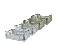 Box and beyond - Lot de 4 Caisses de Rangement pliables - 40 x 30 x 15 cm - Plastique Gris et Vert - Pliables - Avec Poignées - Rangement - Cuisine, Bureau, Chambre, Salon - Style Simple et Pratique