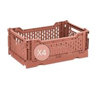 Box and beyond - Lot de 4 Caisses de Rangement pliables - 40 x 30 x 15 cm - Plastique Terracotta - Pliables - Avec Poignées - Rangement - Cuisine, Bureau, Chambre, Salon - Style Simple et Pratique