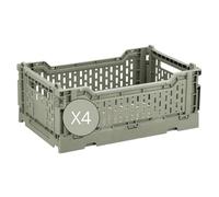 Box and beyond - Lot de 4 Caisses de rangement pliables - Cagettes plastique empilables - Caisse pliante avec poignée - Cuisine, chambre à coucher, bureau (Vert, 40 x 30 x 15 cm)