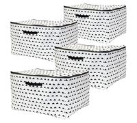Box and beyond - Lot de 4 Housses Rangement - 54,5 x 43,5 x 32,5 cm - Tissu Blanc et Noir - Motif Hills - Fermeture éclair - Poignées - Chambre, Salon, Placard - Style Moderne