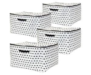 Box and beyond - Lot de 4 Housses Rangement - 54,5 x 43,5 x 32,5 cm - Tissu Blanc et Noir - Motif Hills - Fermeture éclair - Poignées - Chambre, Salon, Placard - Style Moderne