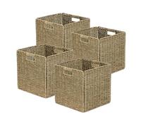Box and beyond - Lot de 4 Paniers de Rangement - 31 x 31 x 31 cm - Jonc de Mer Naturel - Pliables - Avec Poignées - Rangement, Déco - Chambre, Salon, Bureau - Style Bohème et Chic