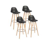 Box and beyond - Lot de 4 Tabourets de Bar - Hauteur 91 cm - Bois, Métal et Plastique Noir - Repose-Pieds - Cuisine, Salon, Salle à Manger, Ilot de Cuisine, Bar - Style Moderne et Contemporain