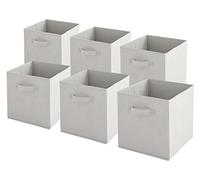 Box and beyond - Lot de 6 Paniers de Rangement - 27 x 27 x 27 cm - Tissu Gris clair - Pliables - Avec Poignées - Rangement, Déco - Chambre, Salon, Bureau - Style Moderne