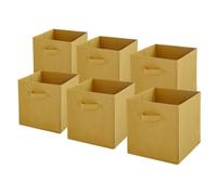 Box and beyond - Lot de 6 Paniers de Rangement - 31 x 31 x 31 cm - Tissu Jaune - Pliables - Avec Poignées - Rangement, Déco - Chambre, Salon, Bureau - Style Moderne