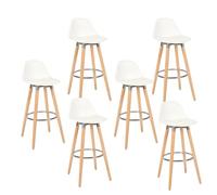 Box and beyond - Lot de 6 Tabourets de Bar - Hauteur 91 cm - Bois, Métal et Plastique Blanc - Repose-Pieds - Cuisine, Salon, Salle à Manger, Ilot de Cuisine, Bar - Style Moderne et Contemporain