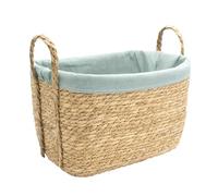 Box and beyond - Panier de rangement - 40 x 28 x 32 cm - Jonc de Mer Naturel - Doublure polycoton Bleue - Poignées - Linge, Vêtements, Accessoires - Salle de bain, Buanderie, Chambre - Style Bohème