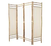 Box and beyond - Paravent d’intérieur - 160 x 160 cm - Bambou et Tissu Blanc - 4 Panneaux - Séparateur de Pièce - Chambre, Salon, Bureau - Style Naturel et Authentique