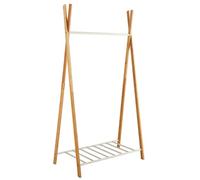 Box and beyond - Portant à Vêtements Yaka - 93 x 50 x 173 cm - Bois Naturel et Métal Blanc - Étagère - Forme Tipi - Portant, Porte-Manteaux - Vêtements, Chaussures - Entrée, Chambre - Style Original