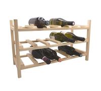 Box and beyond - Range-Bouteilles - 62,5 x 25 x 37,5 cm - Bois - 3 Etagères - pour 18 Bouteilles - Empilable - Porte-Bouteilles - Rangement, Stockage - Garage, Cellier, Cave, Cuisine - Style Naturel