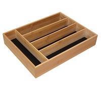 Box and beyond Range-Couverts - Organiseur de tiroir - 5 Compartiments - Bambou Naturel - 38x29x7cm, Natural/Black