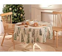 BOX And Tree Boîte et Sapin | Nappe de Noël Ronde, Lavable, avec Motif de Branches de Sapin, Flocons de Neige, Sapin et Sapin de Noël (160 cm)