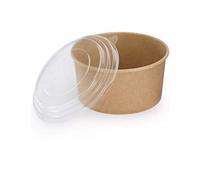 BOX And Tree| Bol Saladier jetable à emporter Bio Vaisselle jetable Bols à Soupe Marron Rond 500ml I Poke Bols Jetable avec Couvercle Papier Kraft Emballage avec revêtement intérieur PLA I 300 Piéce