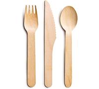 BOX And Tree| Lot de 300 Couverts Jetables en Bois | 100 Fourchettes, 100 Couteaux, 100 Cuillères | Vaisselle pour Buffet, Mariage, Anniversaire, Barbecue, Réception, Camping et Traiteur