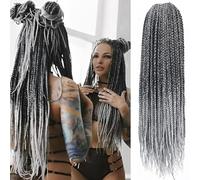 Box Braids Crochet Hair 14inch 6 Packs Braiding Hair Extensions Pre Looped Crochet Box Braids Synthetic Braiding Hair for Black Women(1B/Grey,18inch)