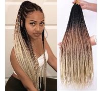 Box Braids Crochet Hair, 22inch Pre Looped Goddess Box Braids Crochet Hair, 6 Packs Braiding Hair Extensions, Crochet Box Braids Synthetic Braiding Hair for Black Women (1B/27/613, Box 22inch)