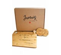 Box Cadeau Couple personnalisée - Planche apéro gravée + Dessous de Verre + Bouchon de vin - Coffret Saint-Valentin Amoureux - Idée Cadeaux Couple personnalisée