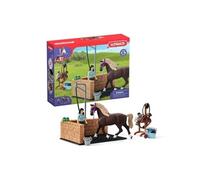 Box de lavage pour chevaux Emily et Luna, coffret avec 19 éléments inclus dont 1 cheval schleich, coffret figurines écurie