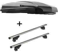 BOX DE TERRAIN STRIKE 440 litres noir brillant + barres de toit/barres de protection VDPLION1 compatibles avec Volvo V40 Cross Country (5 portes) à partir de 12 ans