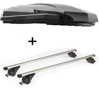 BOX DE TERRAIN STRIKE 440 litres noir brillant + barres de toit/rails KING1 112 cm compatibles avec Opel Zafira (B) (5 portes) 5-12