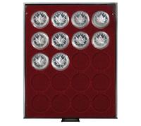 Box Monnaies FUMÉ à 20 alvéoles Ronds pour Capsules Ø ext. 46 mm et Petites Capsules Box Monnaies LINDNER avec Cercles de Maintien