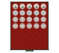 Box Monnaies FUMÉ à 35 alvéoles Ronds pour Capsules Ø ext. 34 mm, par ex. pour Monnaies 5 Euro Allemagne sous Capsules LINDNER