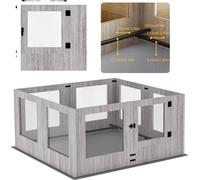 Box pour chiots d'intérieur pour chiens, verre trempé, base étanche, gris clair