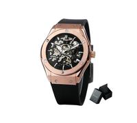 (BOX-RG BLACK) WINNER Montre mécanique automatique pour homme Bracelet en caoutchouc Cadran squelette