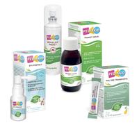 PEDIAKID Box Vacances - Spray Anti-Moustiques & Anti-Démangeaisons - Spray Nettoyant Oreille - Sirop Prébiotiques pour Transit Intestinal - Sticks contre Nausées & Vomissements