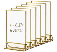 Boxalls Cadres Photos Dorés Double Face 10 x 15 cm- Pack de 6 - Porte-numéros de table dorés en acrylique, chevalets de table transparents pour affiche, porte-menus, cadres photos