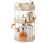 Boxalls Organiseur de Maquillage Rotatif, Grande Capacité de Rangement à 360 Degrés, Organisateur pour Coiffeuse Carrousel pour Soins de la Peau (3 Étages, Ambre)