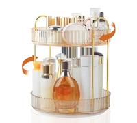 Boxalls Organiseur de Maquillage Rotatif, Grande Capacité de Rangement à 360 Degrés, Organisateur pour Coiffeuse Carrousel pour Soins de la Peau (2 Étages, Ambre)