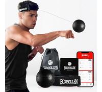 Boxbollen Noir avec application, utilisé par les célébrités - Balle de boxe MMA Gear - Balle de réaction avec sangle réglable - Intégration interactive de l'application Boxball - 1 paquet