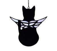 BOXCASA Cadeau commémoratif pour chat noir fait à la main - Cadeau de condoléances avec ailes d'ange, décoration commémorative à suspendre pour les amoureux des chats (perte d'animal de compagnie