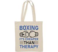 Boxe Cheaper Than Therapy Train Hard Boxing Gloves Art Natural Cotton Tote Bag Blanc