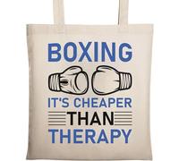 Boxe Cheaper Than Therapy Train Hard Boxing Gloves Art Natural Ecologique Coton Tote Bag Beige