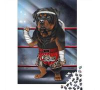 Boxe Rottweiler Chien Puzzle 1000 Pièces pour Hobbyistes W nd, Carton Solide, Décoration Murale Maison, Cadeau Festival Printemps, Jeu Cérébral 52x38cm/1000pcs