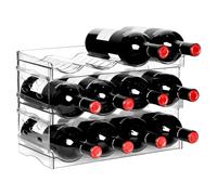 Boxedhome Étagère à vin en plastique, 3 niveaux, 12 bouteilles, transparente, à assembler, étagère de stockage amovible pour bouteilles de vin et de boisson gazeuse